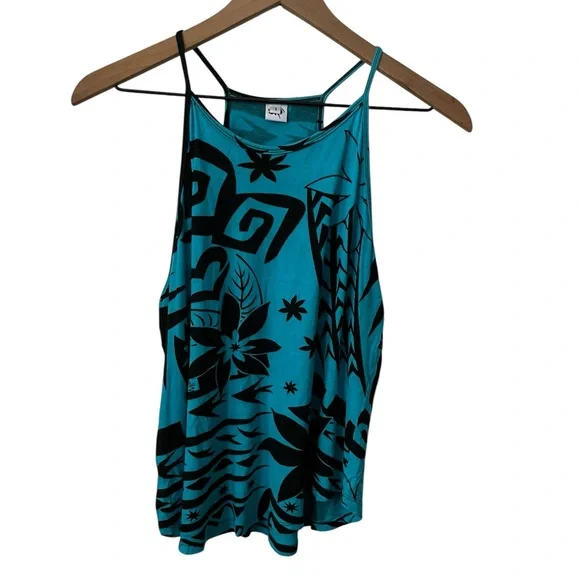 Missing Polynesia Hawaiian Tribal Racer Back Tank Teal/Black Large - Picture 2 of 4